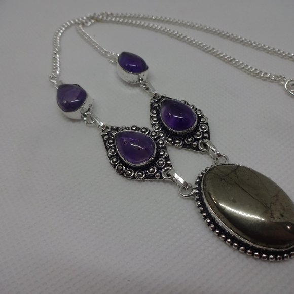 Stunning "APACHE PYRITE & AMETHYST" Handmade Sterling Necklace 19" #792 - Picture 2 of 3